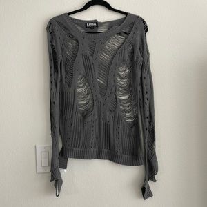Limited Edition Dark Charcoal Gray Distressed Sweater